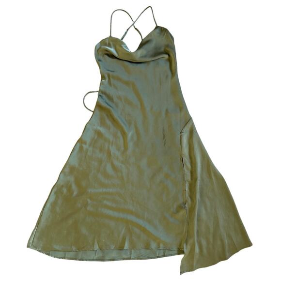 Women’s ASTR The Label Gaia Cowl Neck Satin Olive Green Dress Size Small - Picture 3 of 8